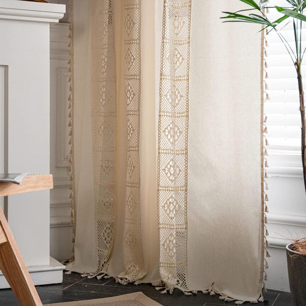Boho Linen Curtain | Cotton-Hemp Blend, Semi-Blackout
