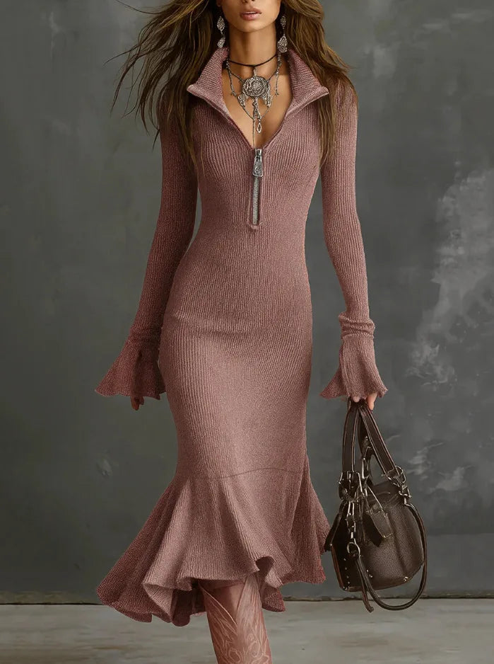 Tamsin Women's Ribbed Knit Dress - fabric and finish detail