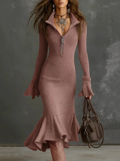 Tamsin Women's Ribbed Knit Dress - fabric and finish detail