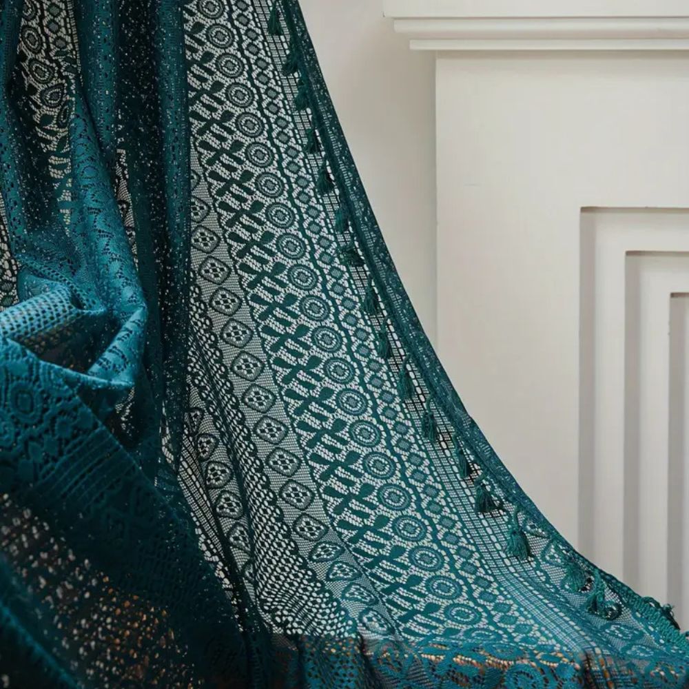 Lumine Crochet Tassel Curtain | Floral Lace, Semi-Sheer