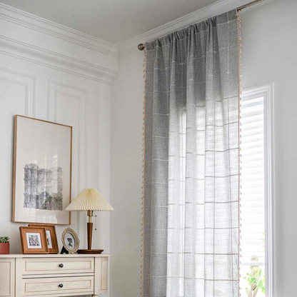 Tassel Plaid Semi-Blackout Drapes | Cotton Blend, Anti-Static