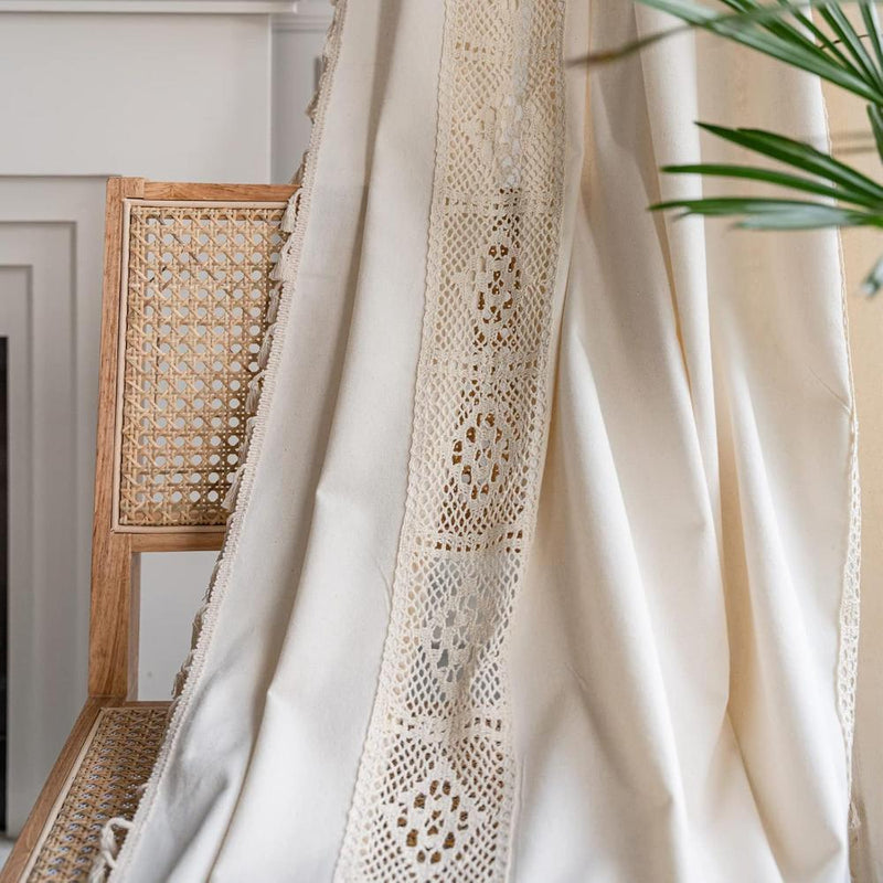 Boho Linen Curtain | Cotton-Hemp Blend, Semi-Blackout