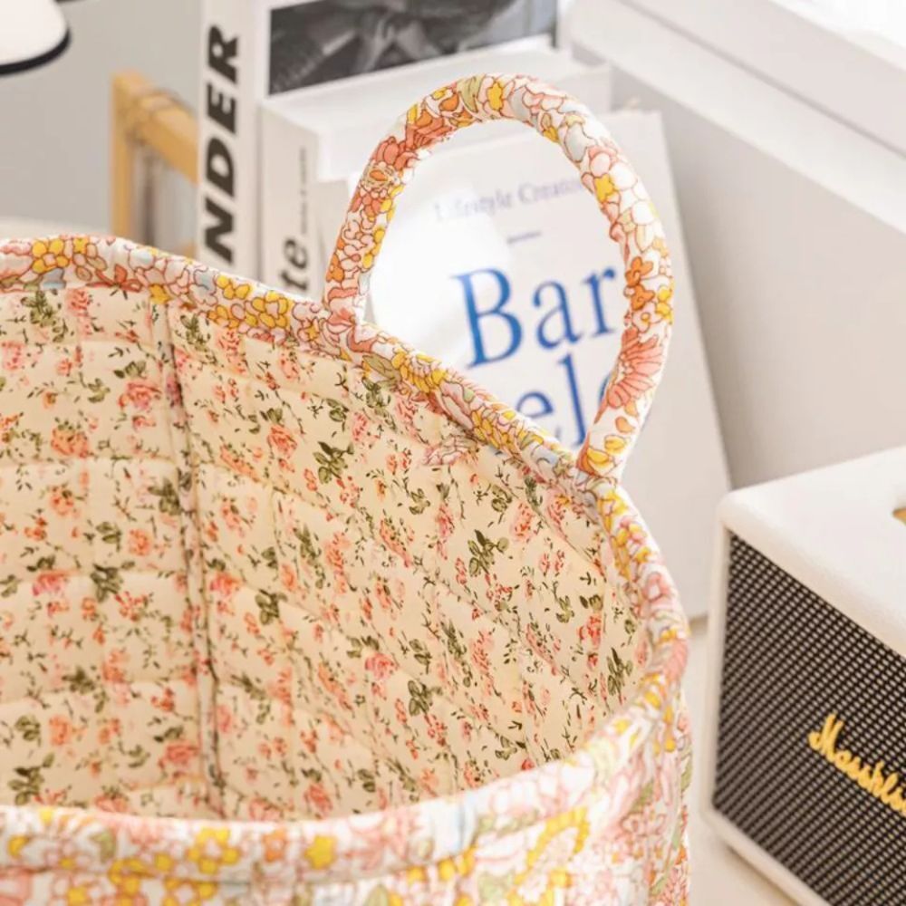 Delicate Floral Canvas Storage Basket | Sturdy, Machine Washable
