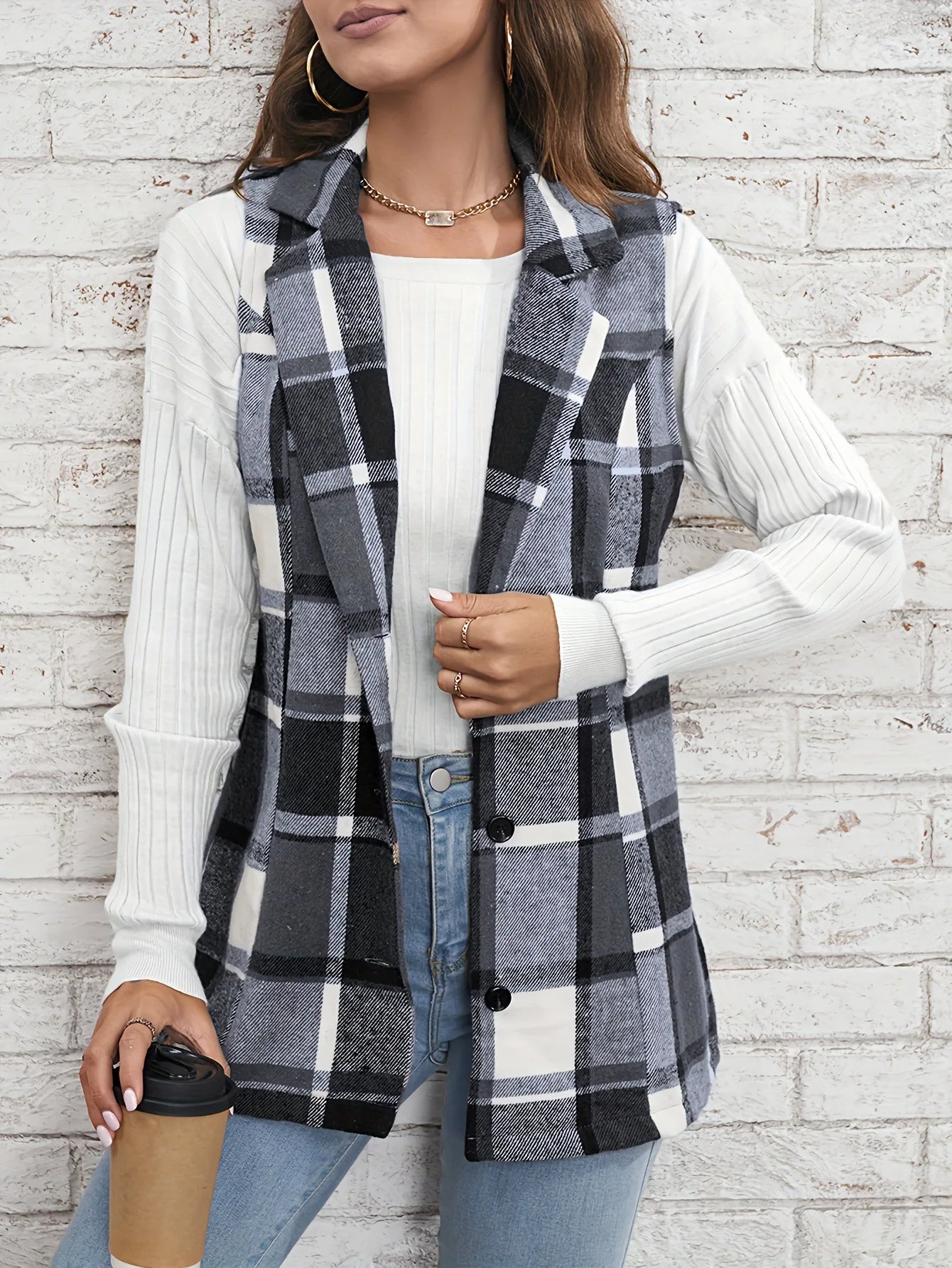 Winona Women's Plaid Vest - back view