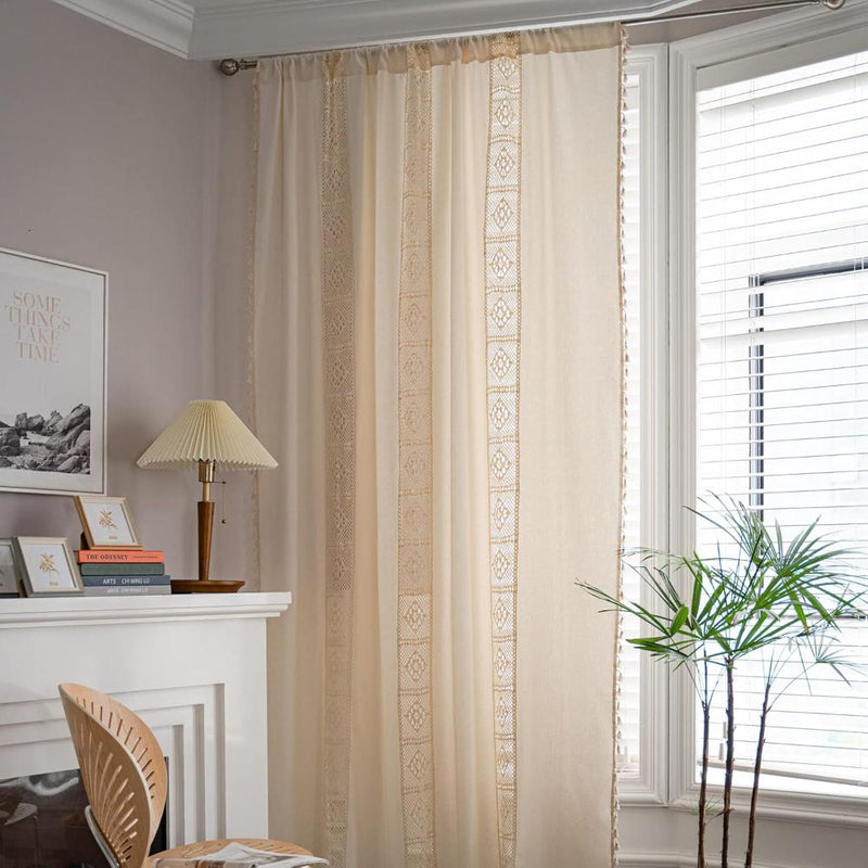 Boho Linen Curtain | Cotton-Hemp Blend, Semi-Blackout
