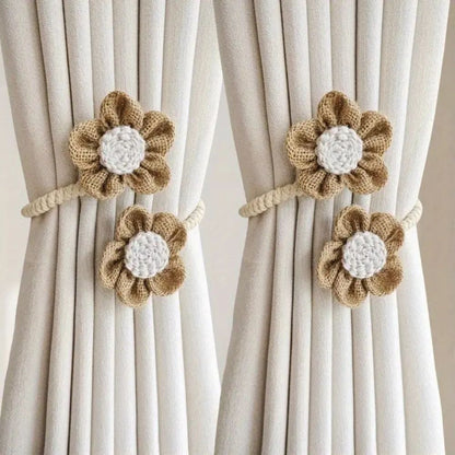 Floral Hemp Curtain Tie Backs | Punch-Free, Durable 2-Pack