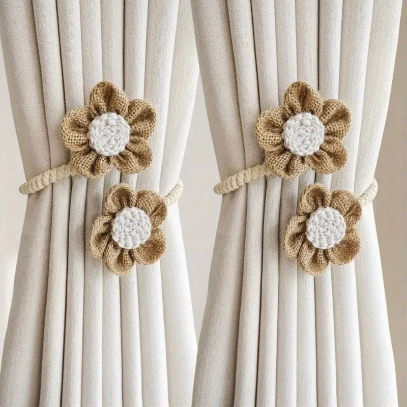 Floral Hemp Curtain Tie Backs | Punch-Free, Durable 2-Pack