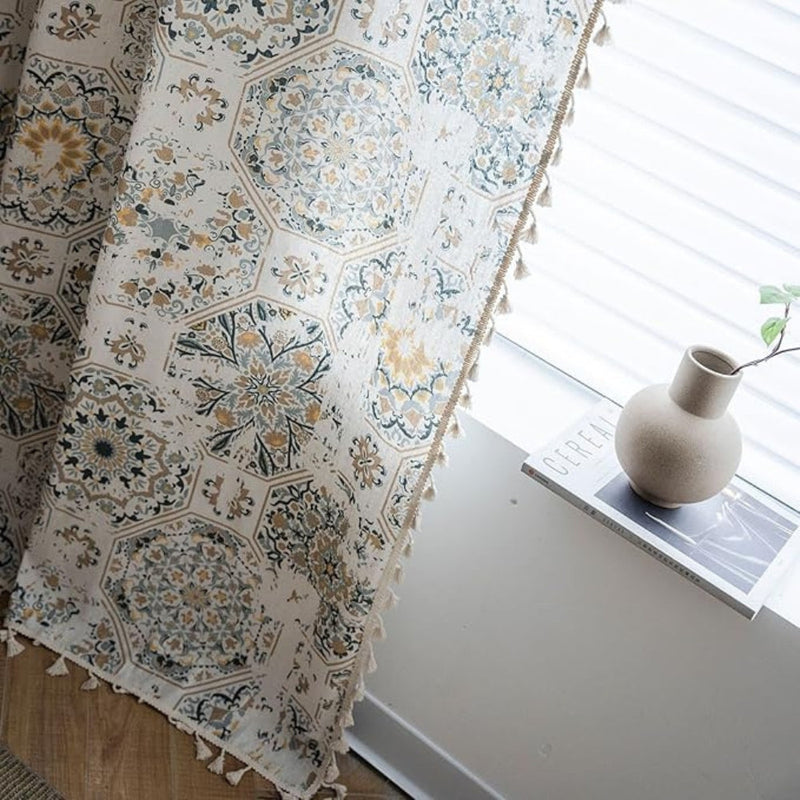 Botanical Bliss Tassel Curtain | Brushed Texture, Light-Filtering