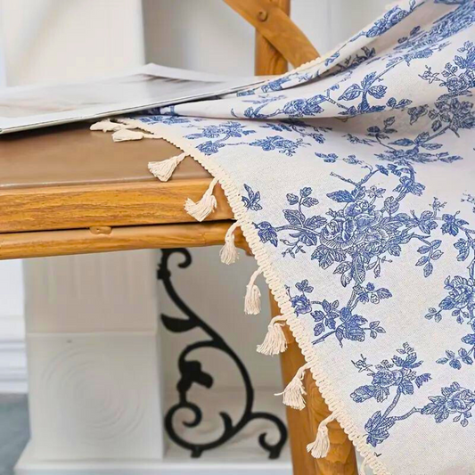 Blue Rose Floral Home Curtain | Semi-Sheer, Eyelet Top