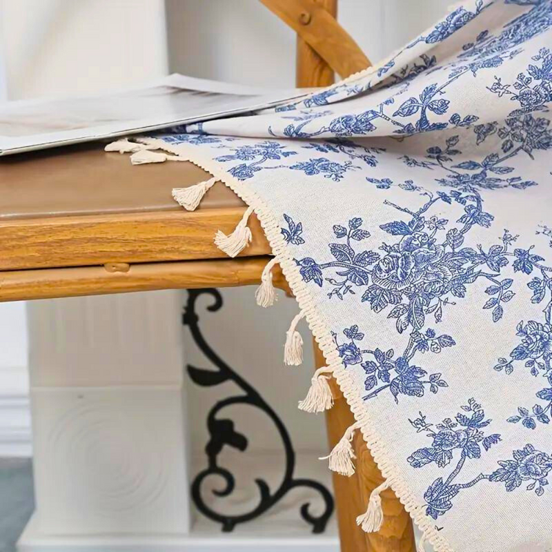 Blue Rose Floral Home Curtain | Semi-Sheer, Eyelet Top
