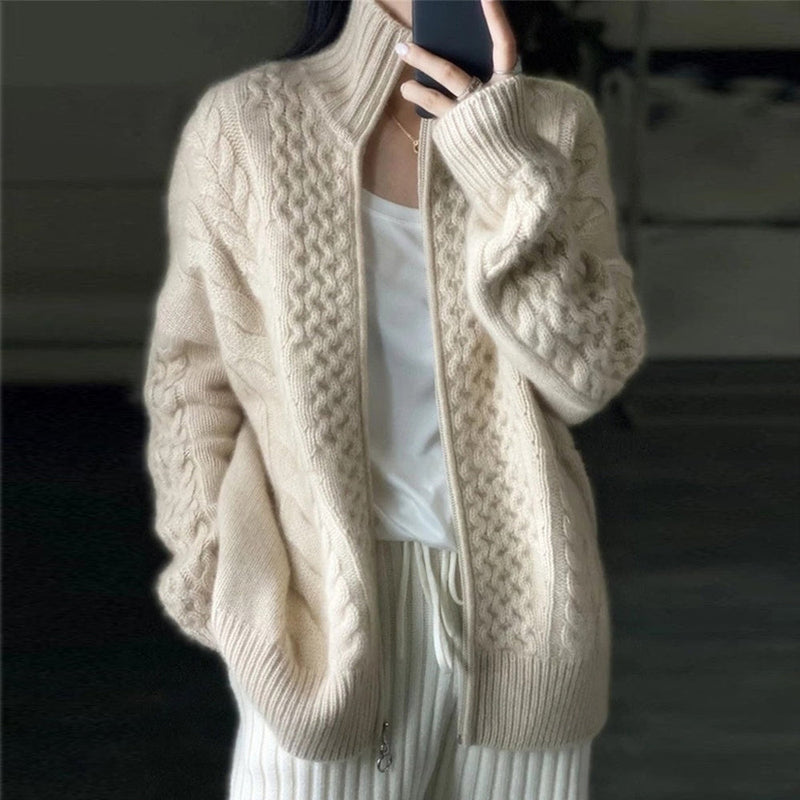 Greta Women's Cable Knit Cardigan - fabric and finish detail