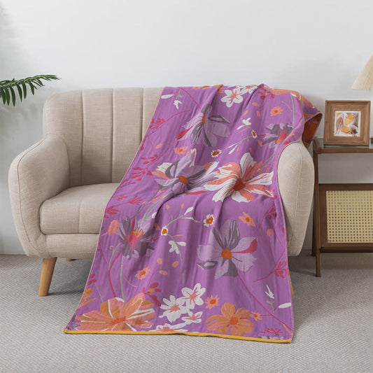 Cotton Gauze Bath Towel | Floral on Purple