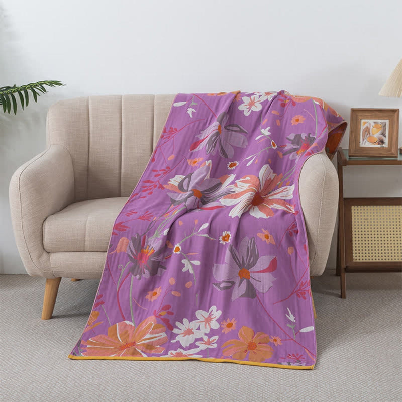 Cotton Gauze Bath Towel | Floral on Purple