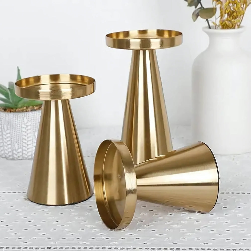 Artisan Brass Candle Holders | Set of 3