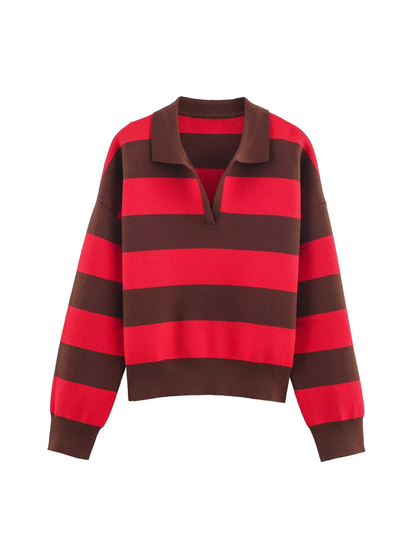 Tallulah Women's Striped Knit Polo - flat lay