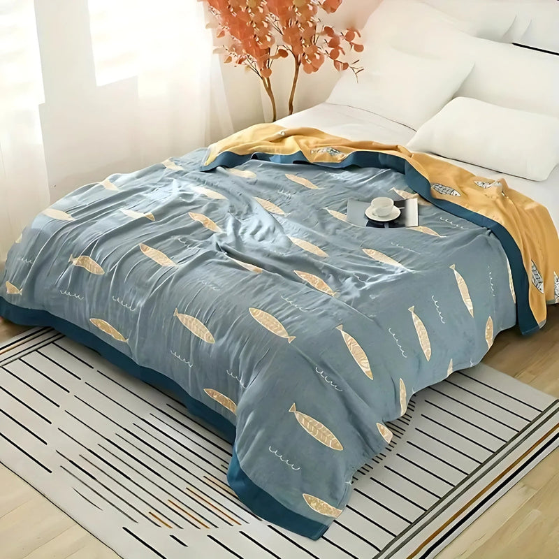 Linden Golden Fish Cotton Gauze Reversible Blanket | Cotton, Gauze Weave