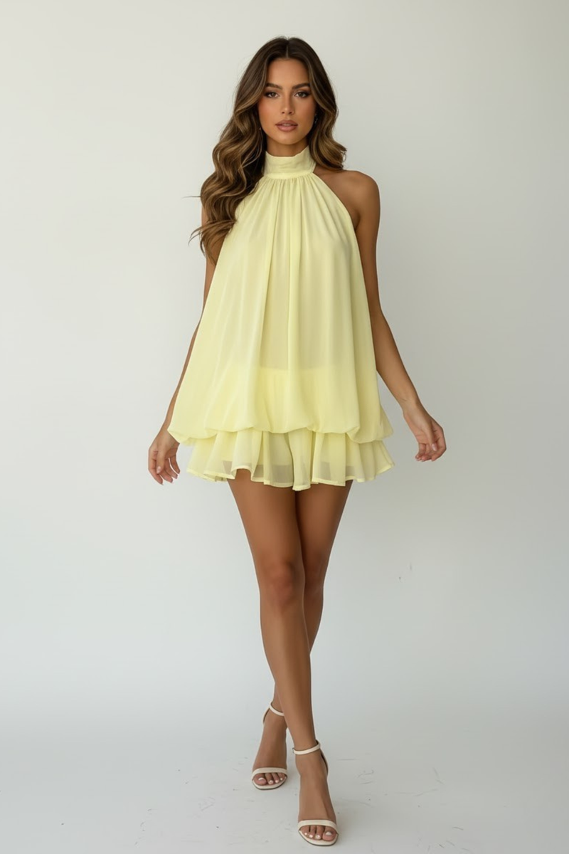 Lila Women's Pleated Mini Dress | Halter, Tiered