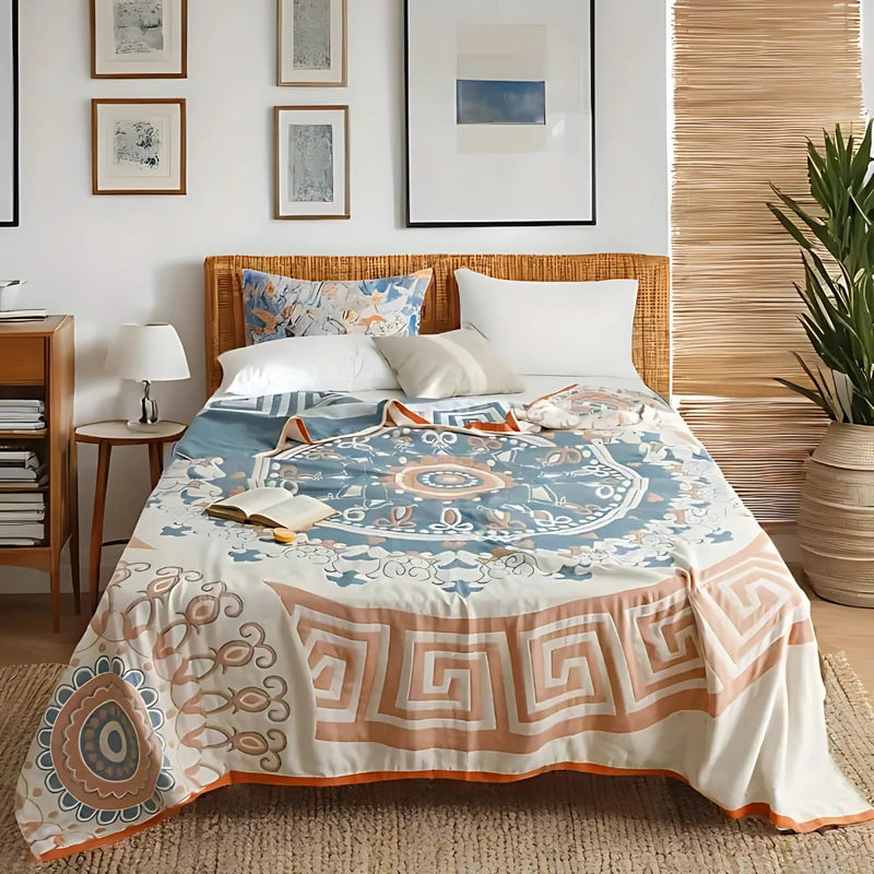 Santorini Mandala Cotton Blanket