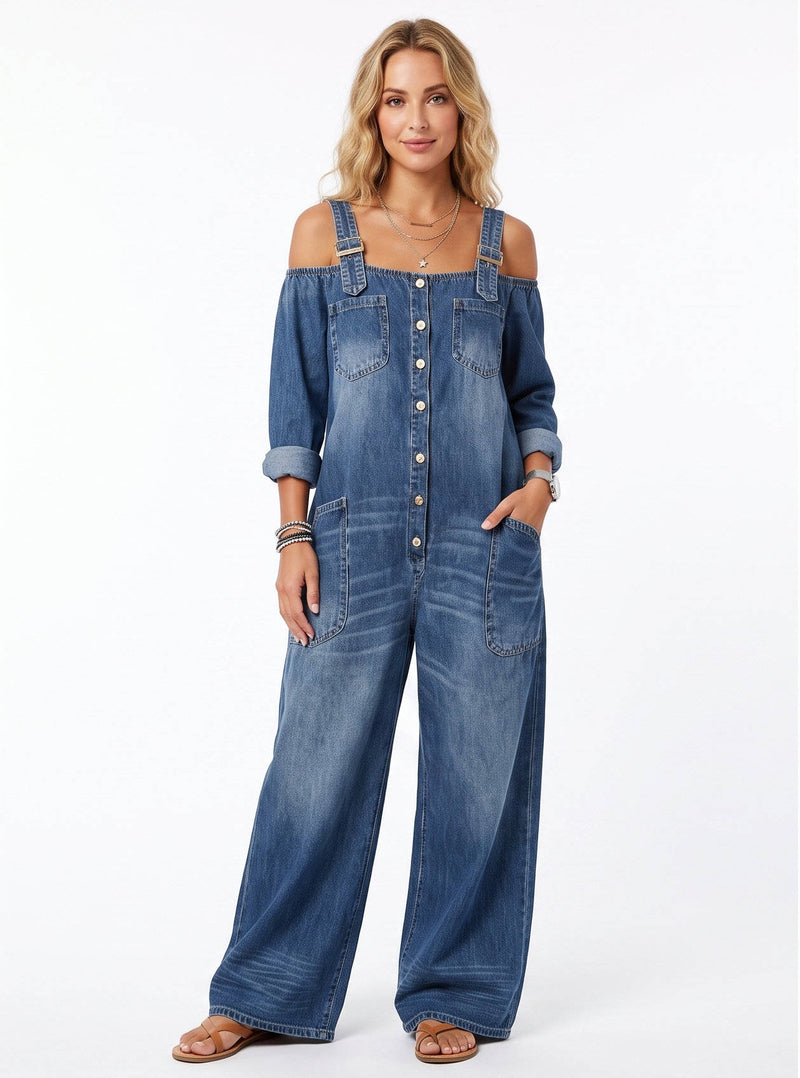 Delphine Women's Jumpsuit | Denim, Off Shoulder