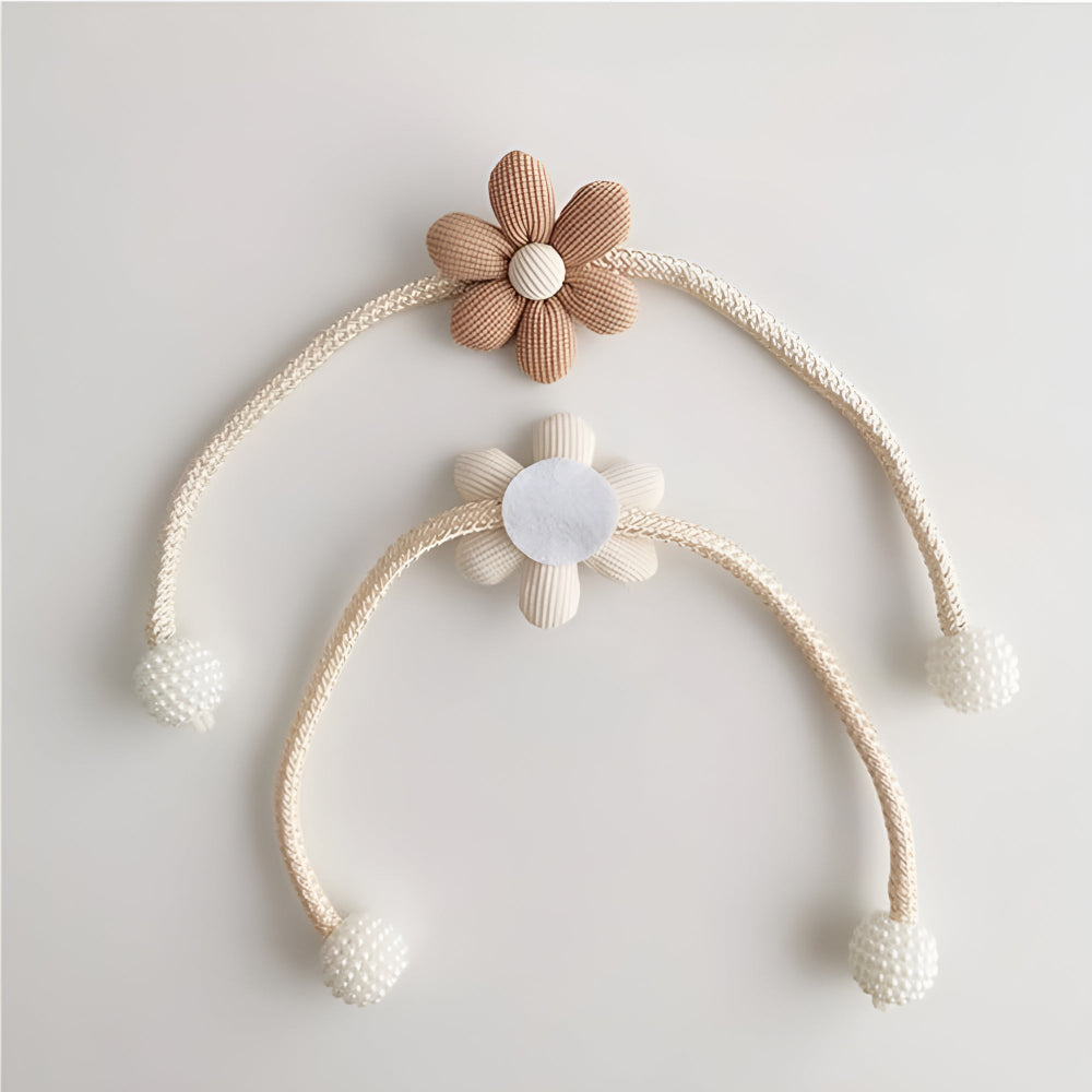 Whimsical Flower Curtain Tie Backs | Pearl Buckle, Embroidered