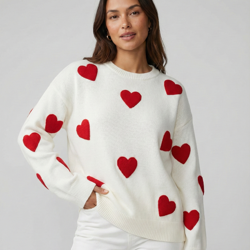 Iris Women's Sweater | White, Red