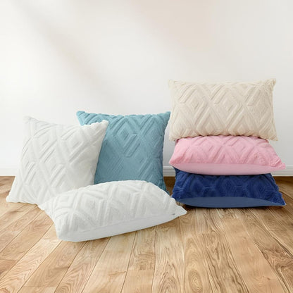 3D Diamond Cotton-Linen Cushion Cover | Textured Weave, Hidden Zip