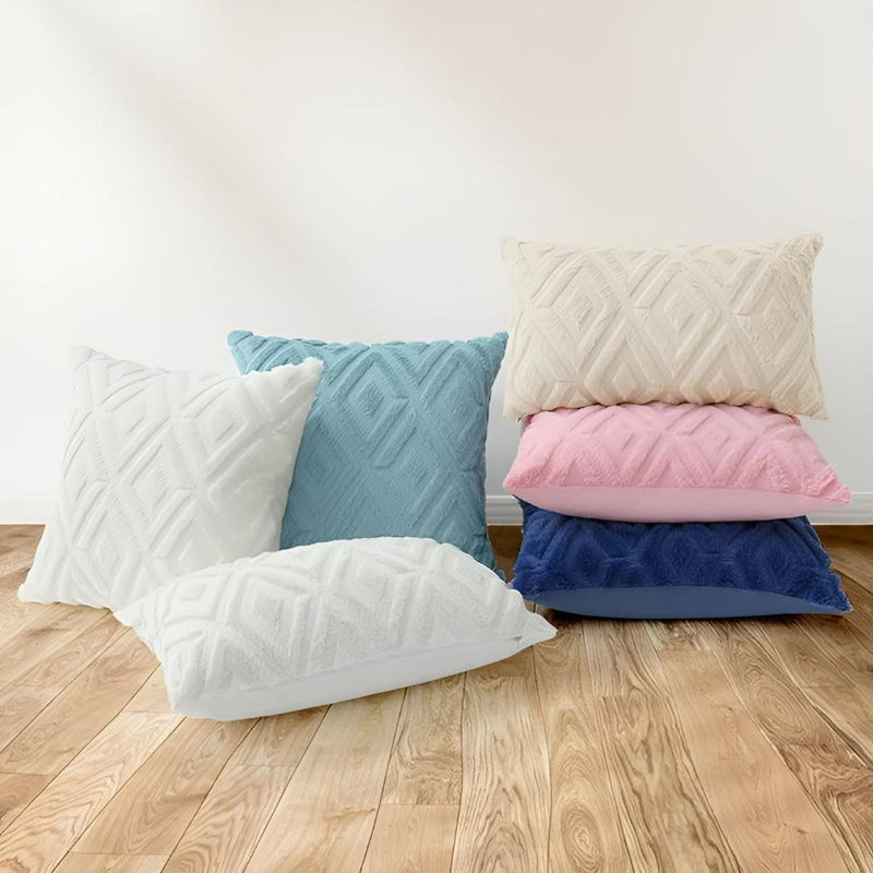 3D Diamond Cotton-Linen Cushion Cover | Textured Weave, Hidden Zip