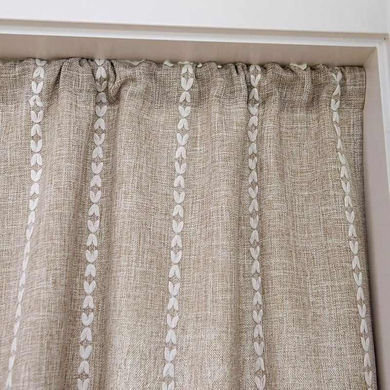 Boho Cotton Linen Kitchen Curtains | Jacquard Stripe, Valance
