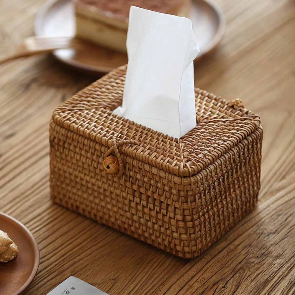 Bespoke Rattan Tissue Box | Handwoven, Lid Cutout