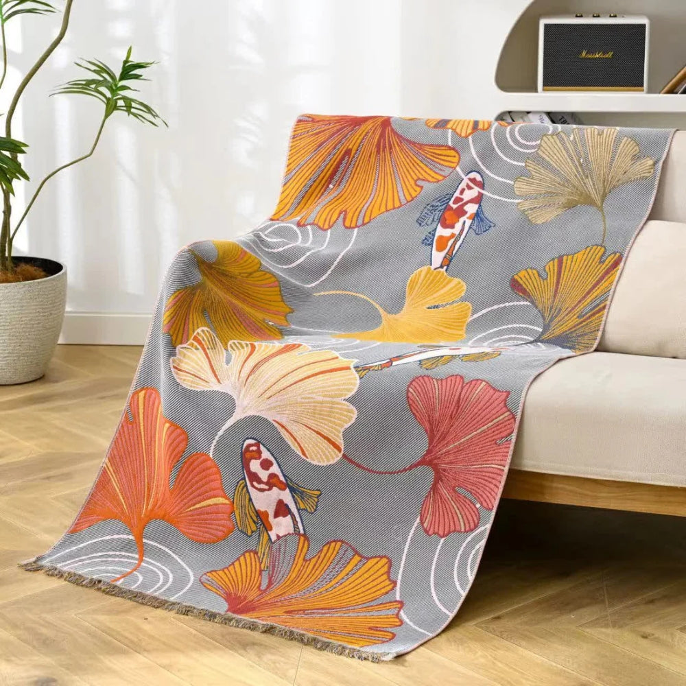 Cotton Gauze Bath Towel | Koi & Ginkgo Motif