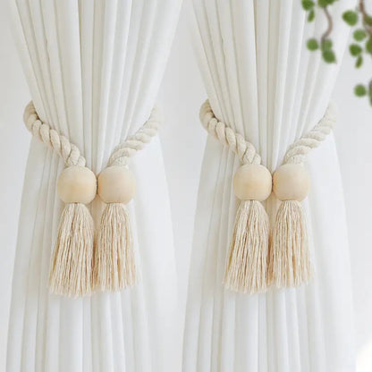 Wooden Bead Tassel Curtain Tie Backs | Handcrafted, 2-Pack