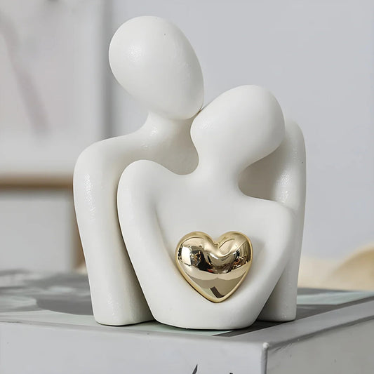 Abstract Lovers Resin Figurine | Golden Heart, Shelf & Mantel Decor