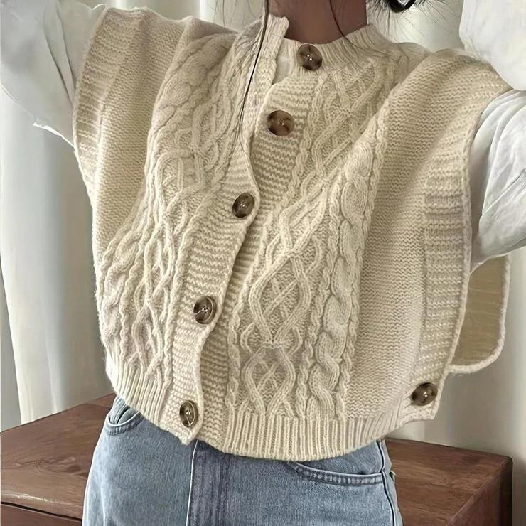 Opal Women's Cable Knit Vest | Button Front, Button