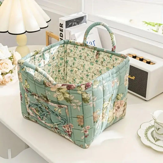 Delicate Floral Canvas Storage Basket | Sturdy, Machine Washable