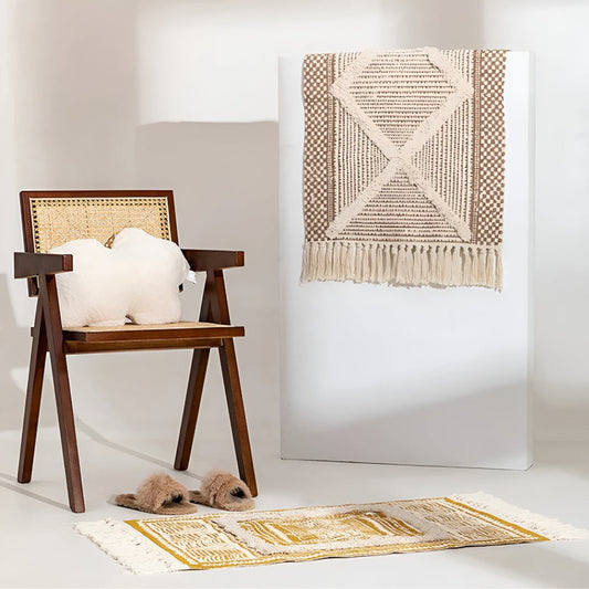 Beige Textured Tassel Rug | Moroccan 3D Tufted, Machine Washable