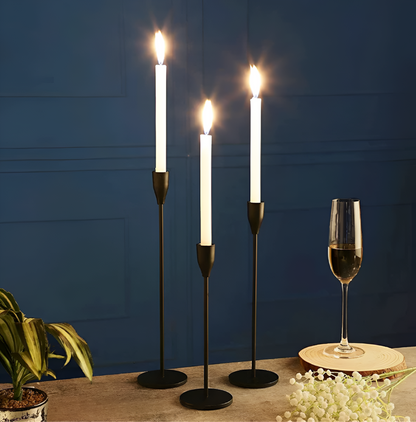 Brushed Metal Taper Candle Holders | Set of 3