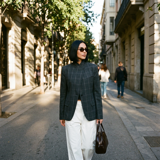 Blazer Oversized para Mujer Ivy | Cuadros Irregulares, Estilo Casual