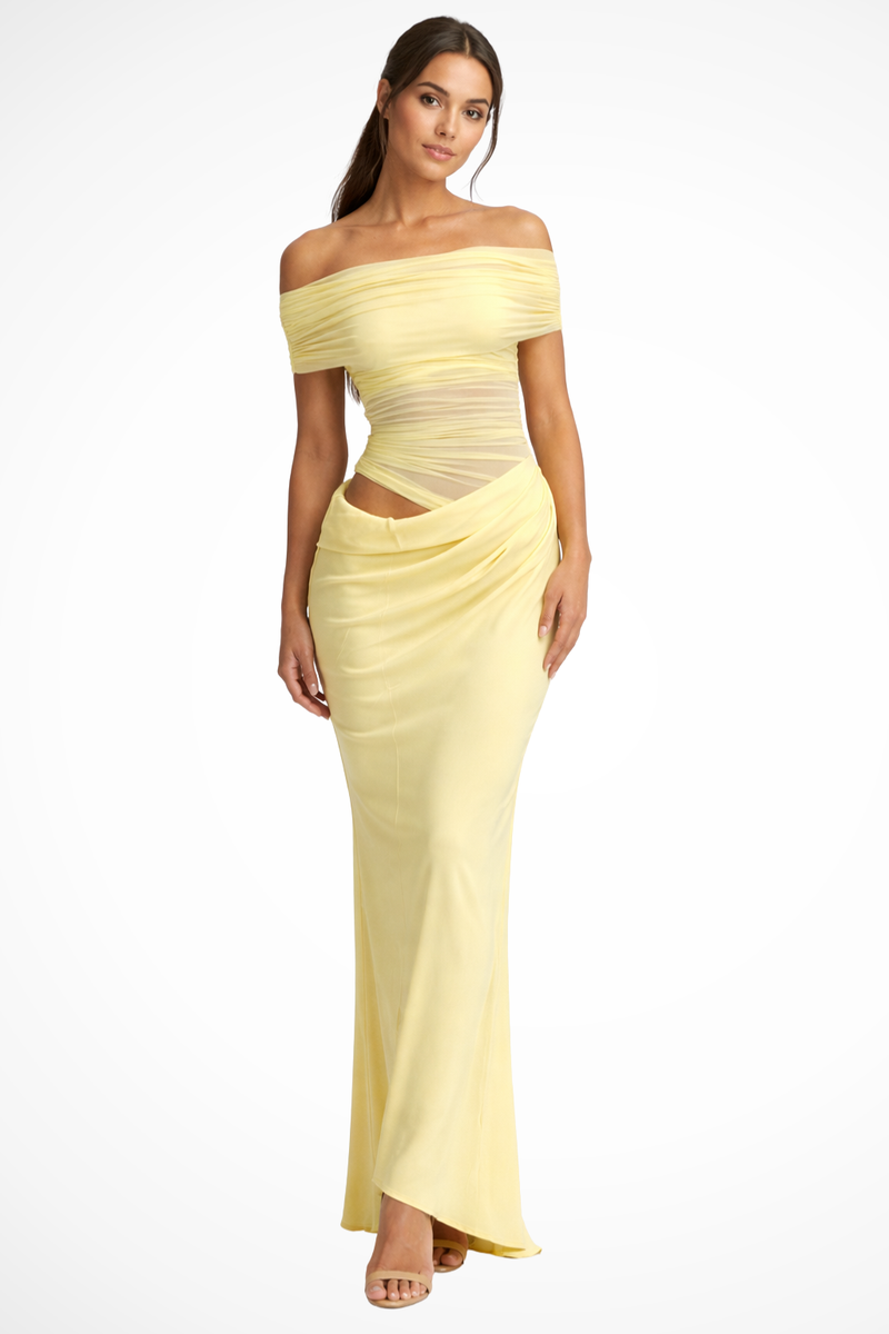 Clara Women's Maxi Dress | Bodycon, Ruched, Mesh
