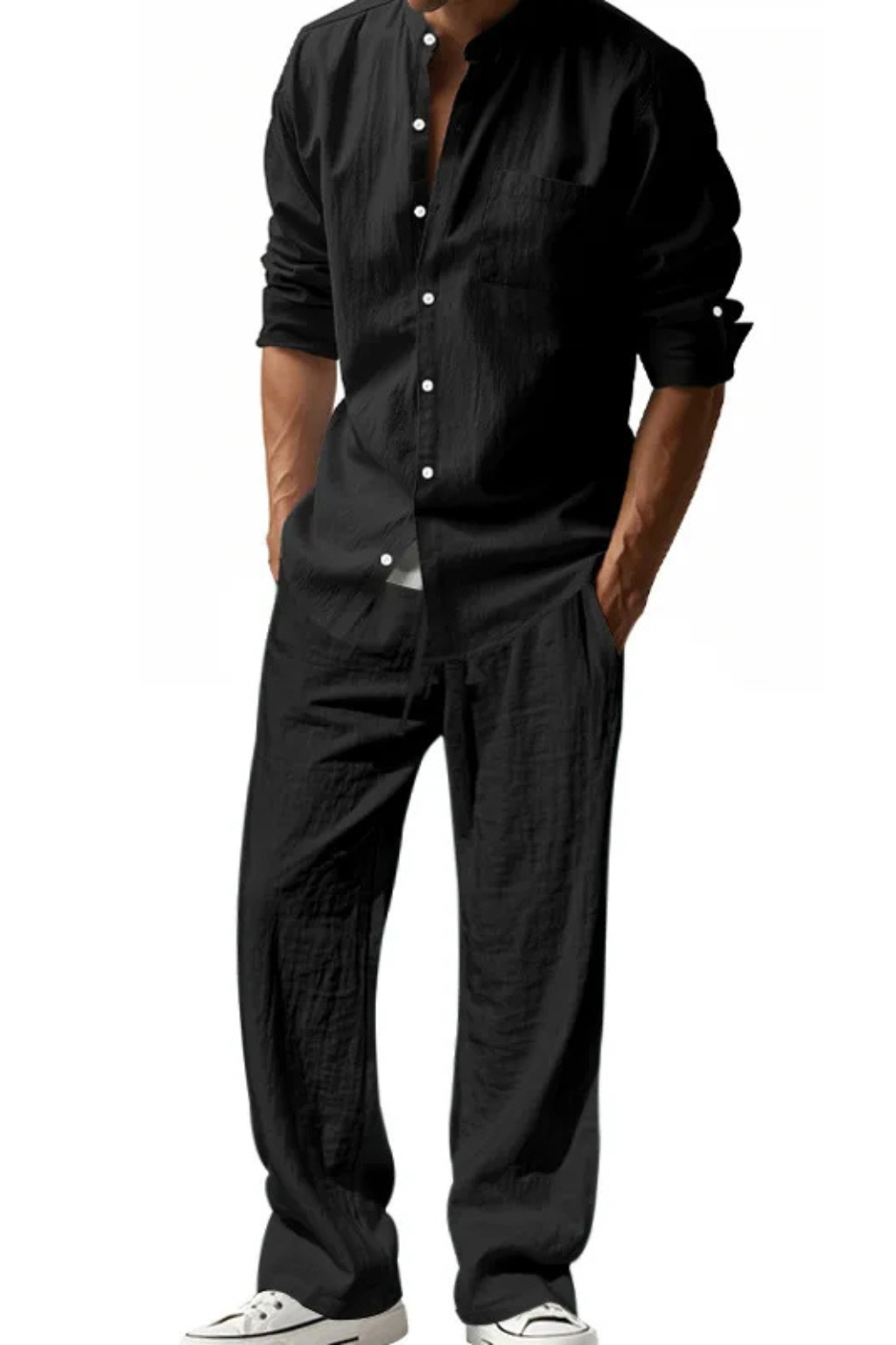 Hugo Men's Linen Trousers - fabric and finish detail