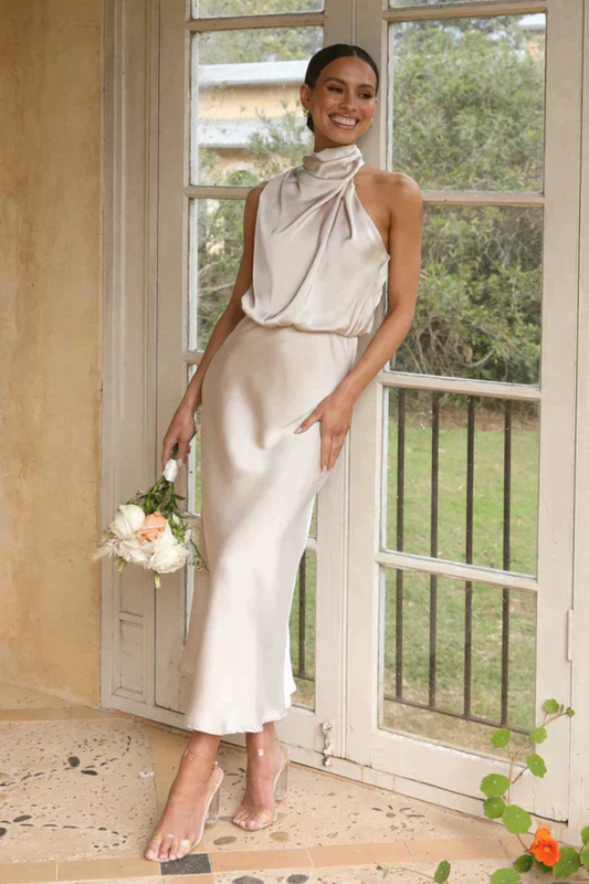 Jolie Women's Satin Midi Dress - styled view