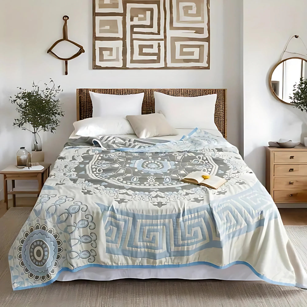 Santorini Mandala Cotton Blanket
