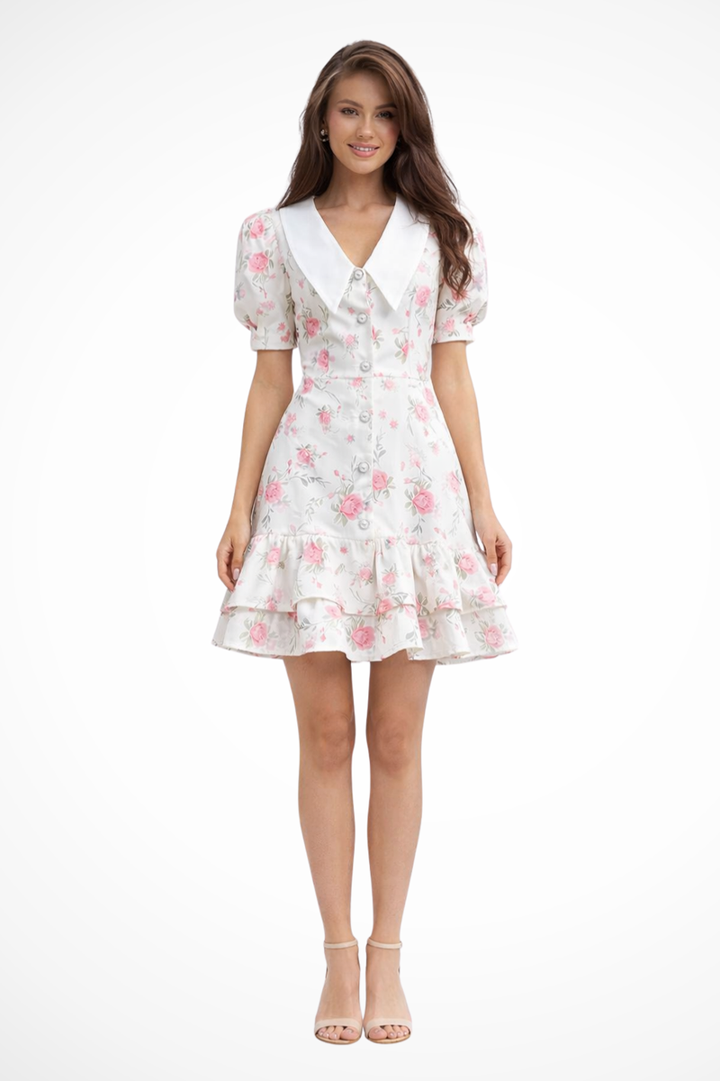 Willa Women's Floral Mini Dress | V-neck, Puff Sleeve