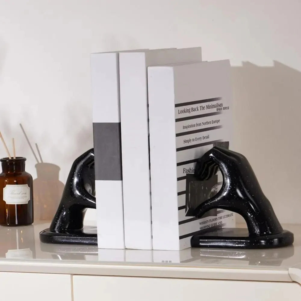 Amora Resin Love Gesture Bookends | Sculpted Hands, Non-Slip Base