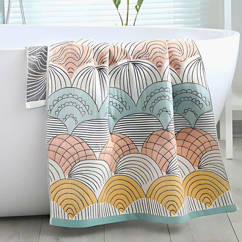 Cotton Bath Towel | Shell Jacquard Print