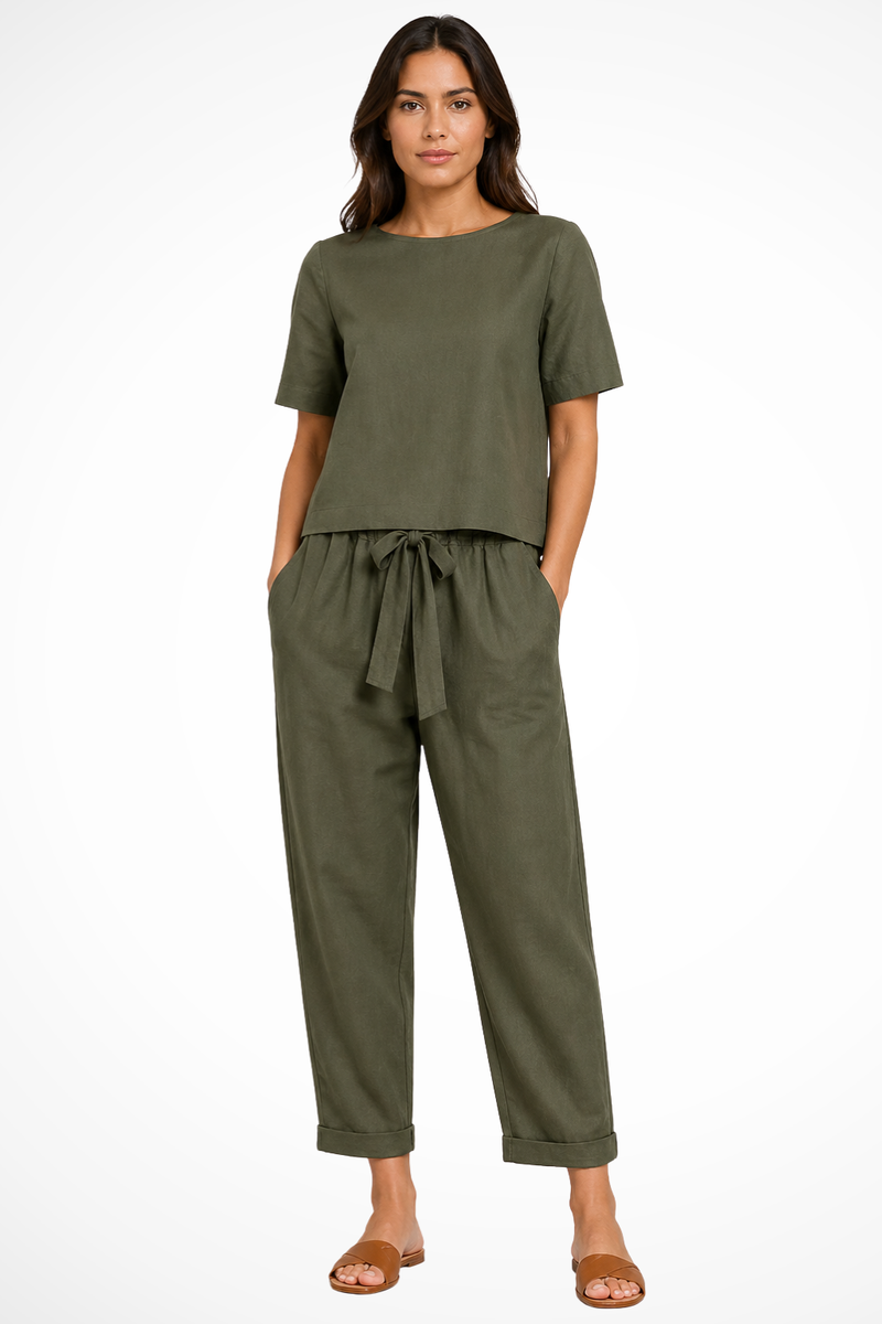 Verity Women's Linen Trousers | Tapered, Short Sleeve