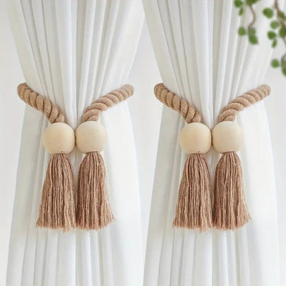 Wooden Bead Tassel Curtain Tie Backs | Handcrafted, 2-Pack