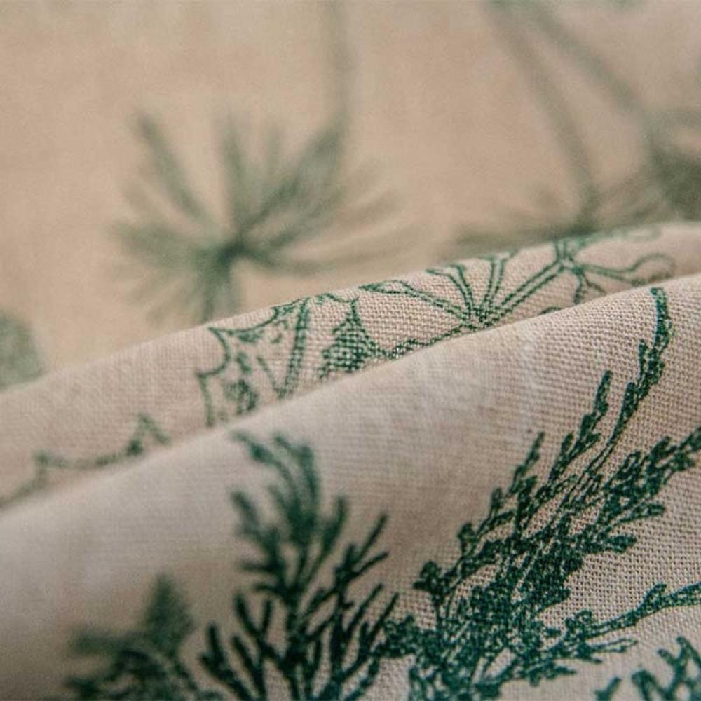 Green Pine Bird Pattern Tassel Curtain | Cotton-Linen, Semi-Blackout