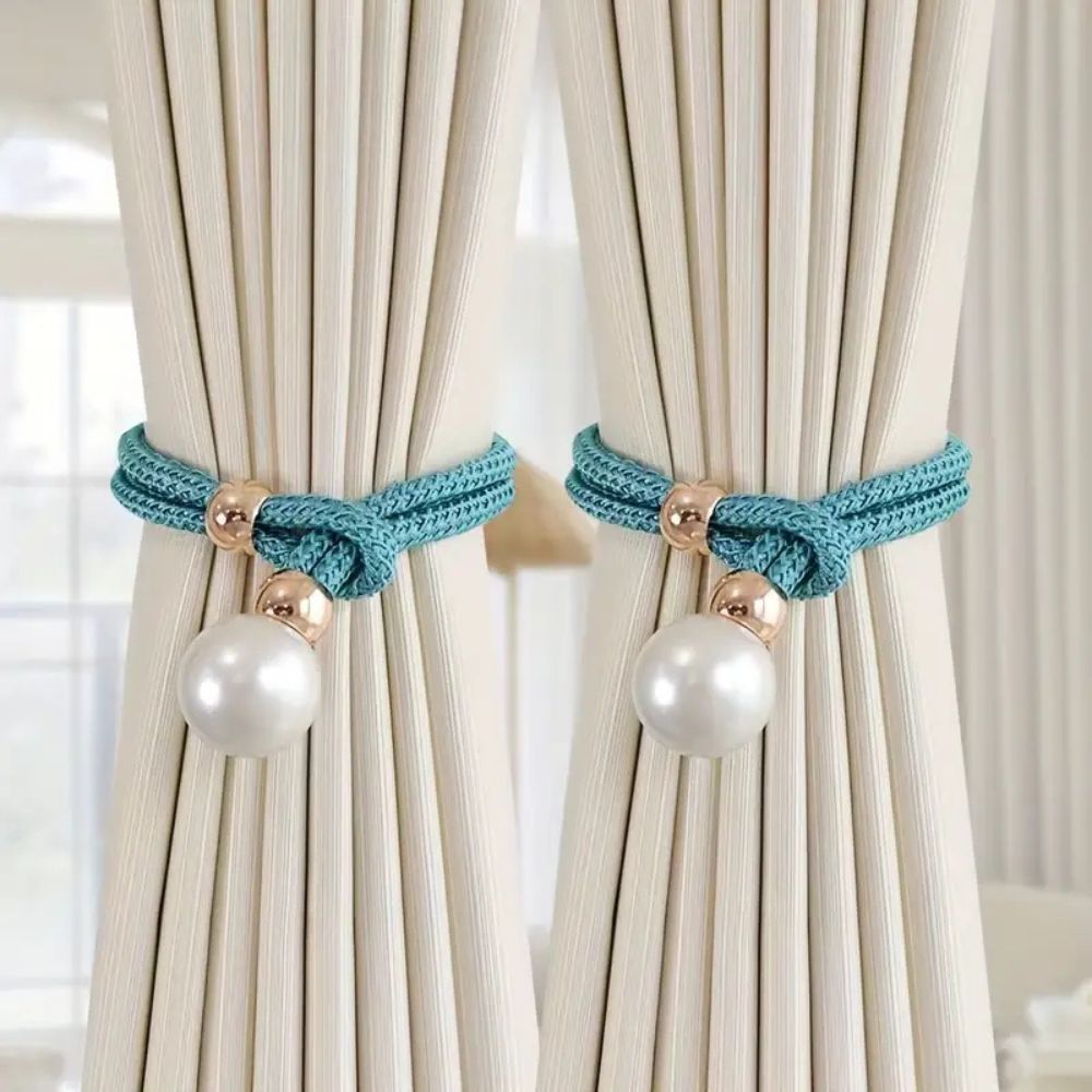 Lustrous Pearl Curtain Tie Backs | Faux Pearl, Adjustable 2-Pack
