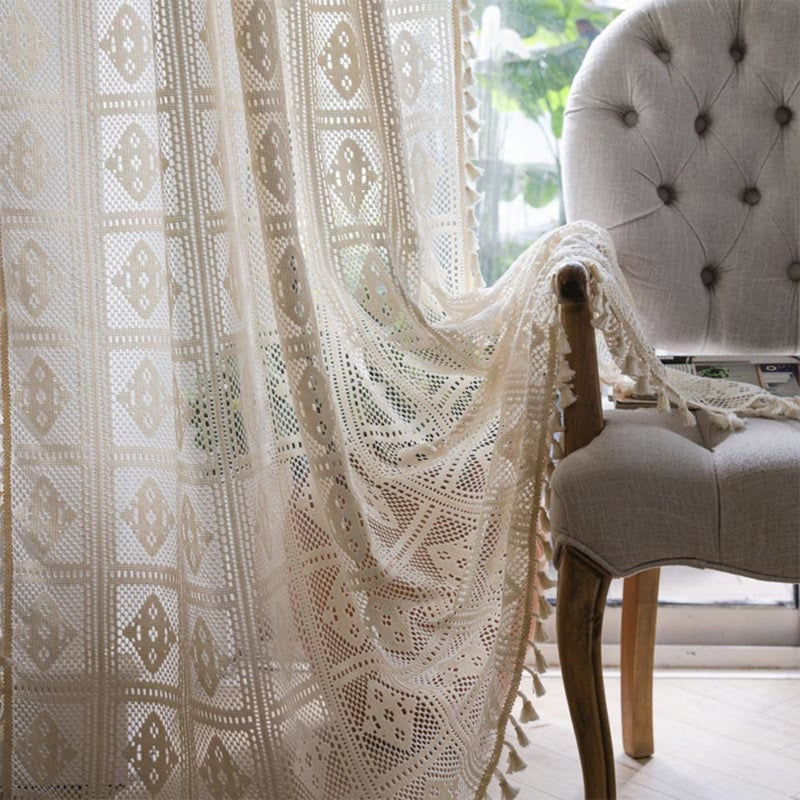 Rhombus Plaid Diamond Lace Curtain | Hollow-Out, Light-Filtering