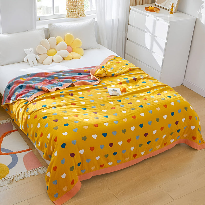 Ash Whimsical Hearts Reversible Cotton Blanket | Cotton, Reversible